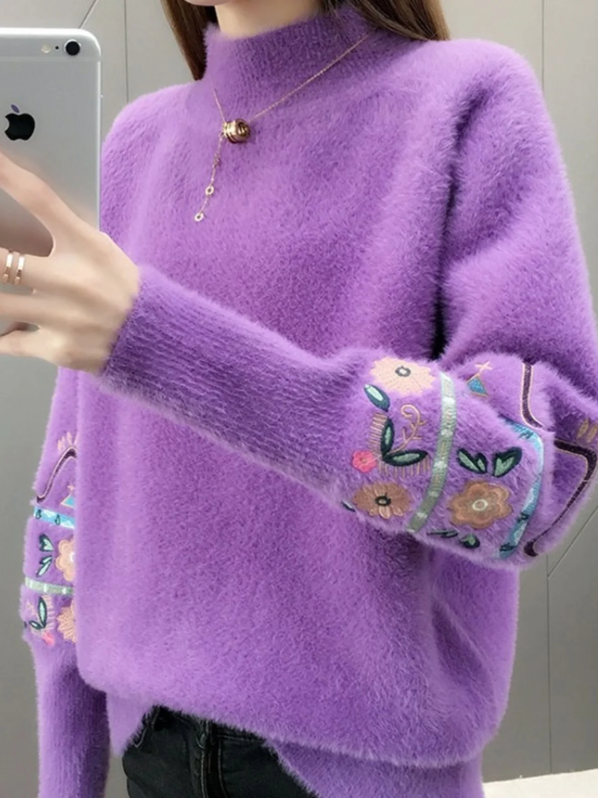 

Women's Water Rabbit Fur Knitted Sweater High Collar Autumn Winter Middle High School Student 3 5 Years Old Base irt Top
