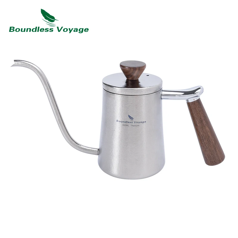 Boundless Voyage 300ml Titanium Pour Over Kettle Water Tea Teapot Coffee Maker Pot With Wood Handle Portable Ti3091D