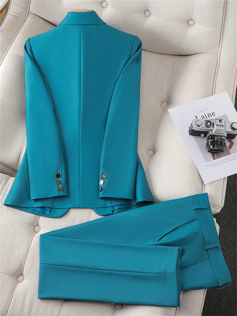 Nuovo abito da donna da donna 2 pezzi verde viola blu nero solido giacca formale pantaloni set da lavoro da lavoro femminile (giacca + pantaloni)