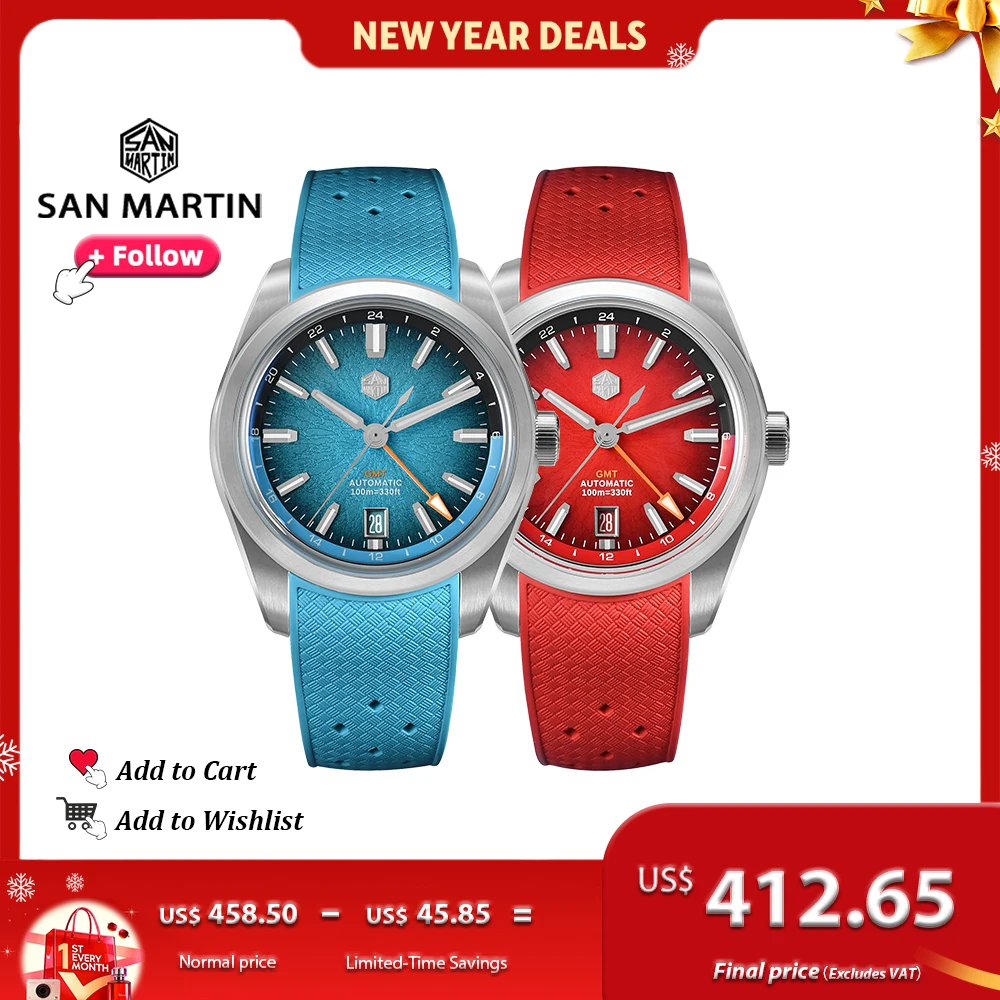 San Martin 39mm GMT Miyota 9075 Luxury Watch Jianzhan Automatic Mechanical Watches for men With Sapphire Waterproof 10Bar SN0144
