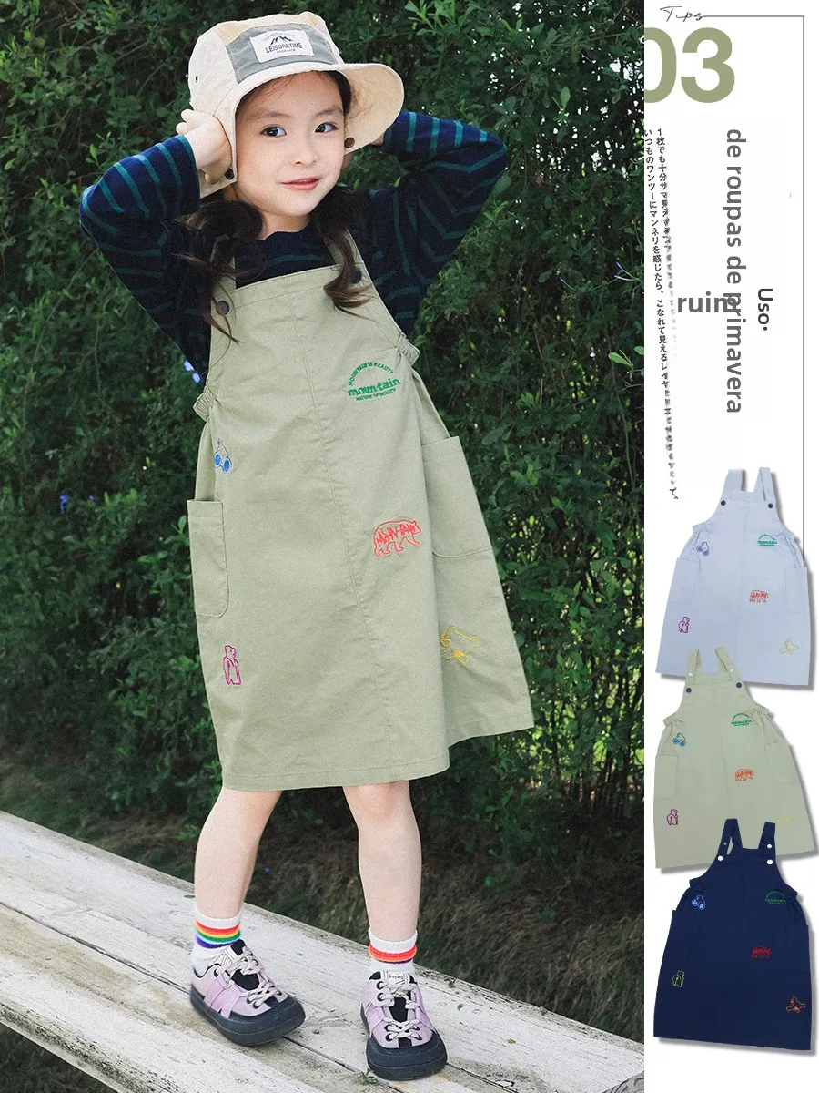 breathable-cotton-workwear-skirt-spring-casual-mid-waist-comfortable-soft-cotton-dress-for-children-and-parents-matching