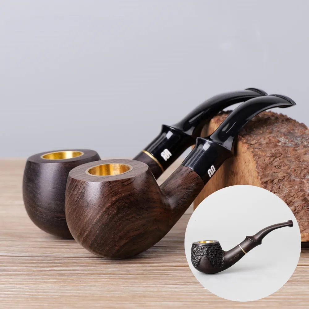 1Pc Ebony Wood Pipe Smoking Pipes Portable Smoking Pipe Herb Tobacco Pipes Grinder Smoke Gifts Black/Coffee