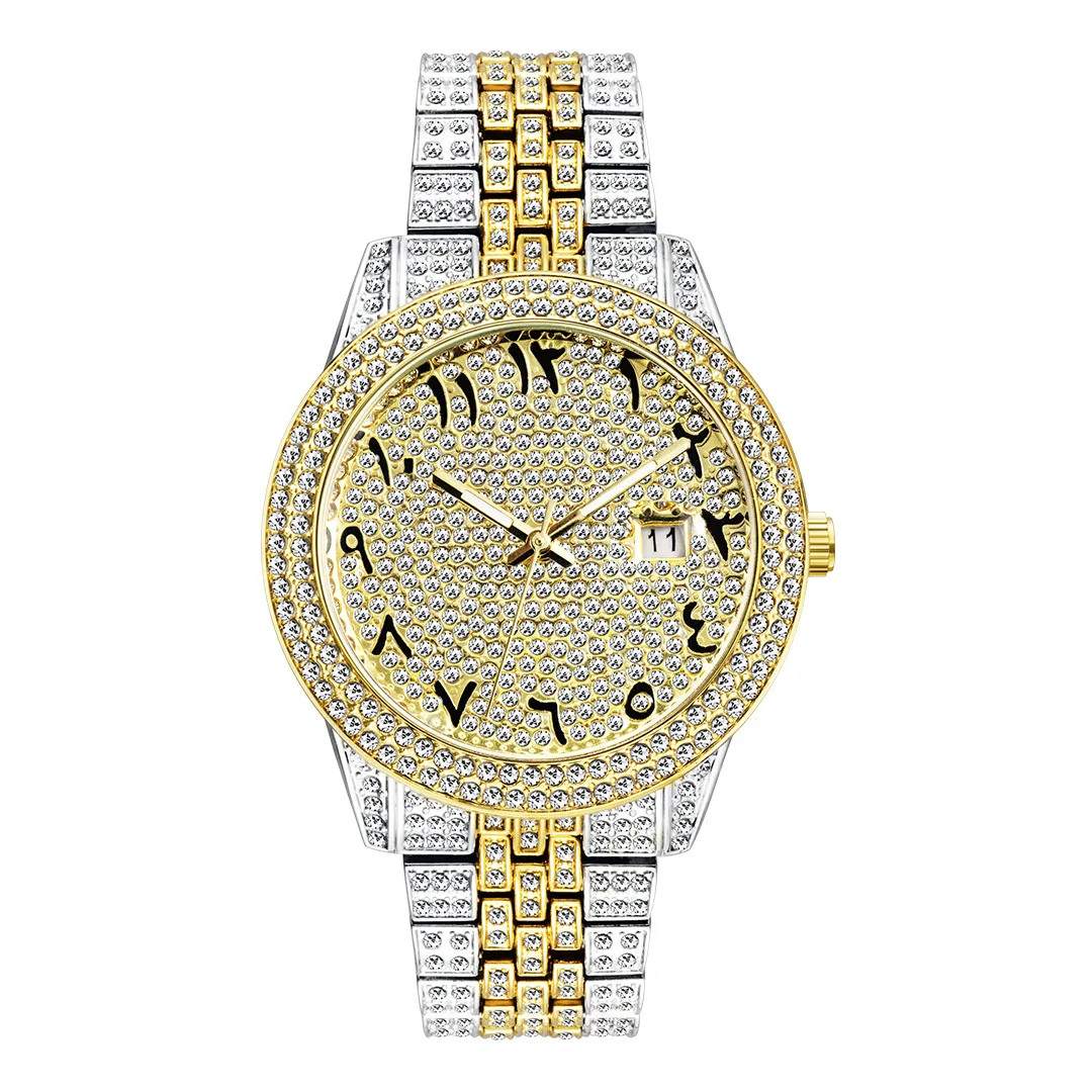 Orologio da polso di alta qualità per uomo donna Orologio al quarzo con pietra piena Lucidatura lucida Orologi gioielli in oro Orologio con data 3 colori