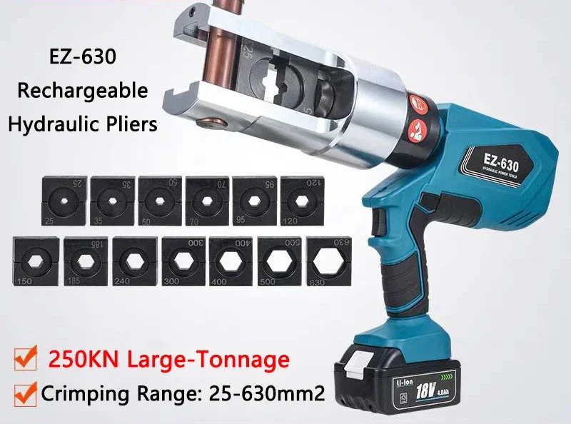 

Electric Hydraulic Pliers Rechargeable EZ-630 Portable Crimping Pliers Cable Copper Aluminum Terminal Crimping Machine 250KN