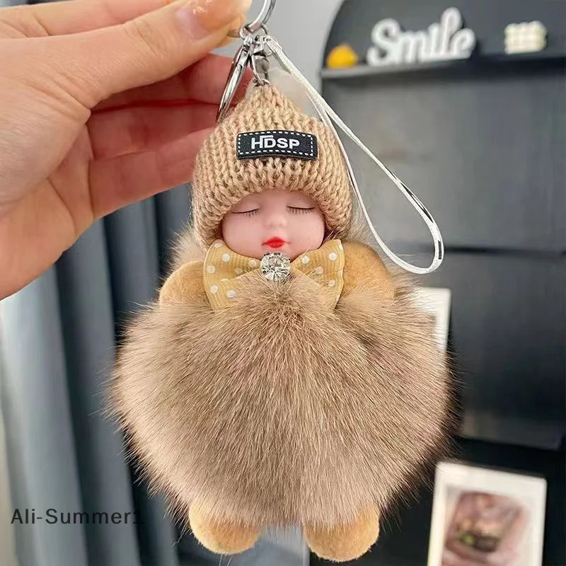 【E】Schlafender Baby-Schlüsselanhänger, niedliche flauschige Plüschpuppe, Schlüsselanhänger, Damen, Mädchen, Taschen, Schlüsselanhänger, Autos, Schlüsselanhänger, Geschenk, bezaubernde Dekoration