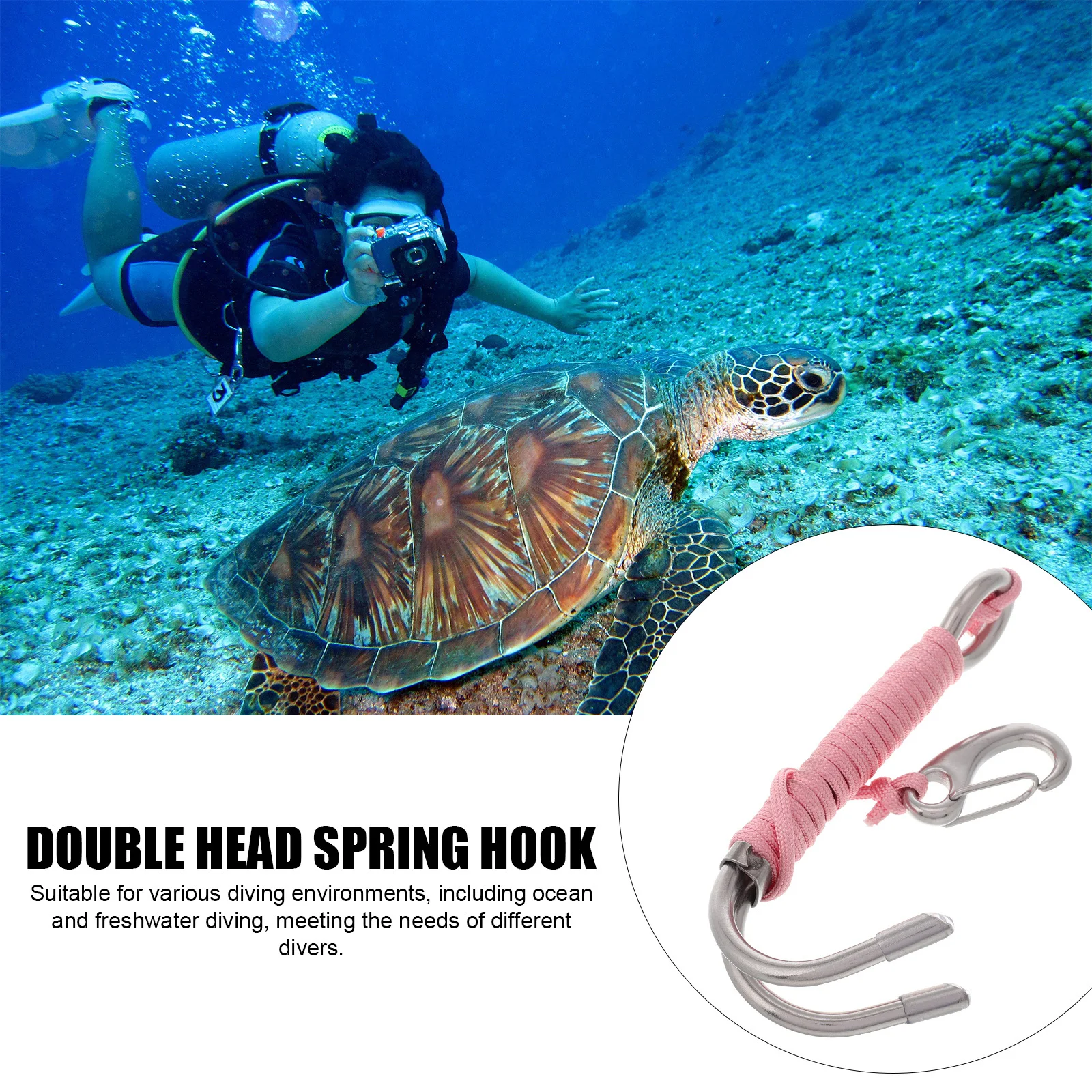 متين من الفولاذ المقاوم للصدأ للغوص الشعاب المرجانية المزدوجة مع ملحق أمان للحبل الملفوف لصيادين الغواصين الذين يحدون تحت الماء