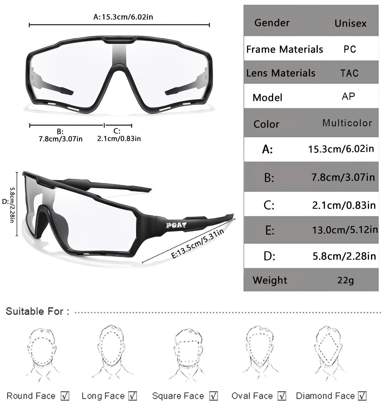 POAT Marke Motorrad Photochrome Winddicht Sonnenbrille Männer MTB Fahrrad Brillen Sport Radfahren Angeln Laufen Gläser – Detail 4