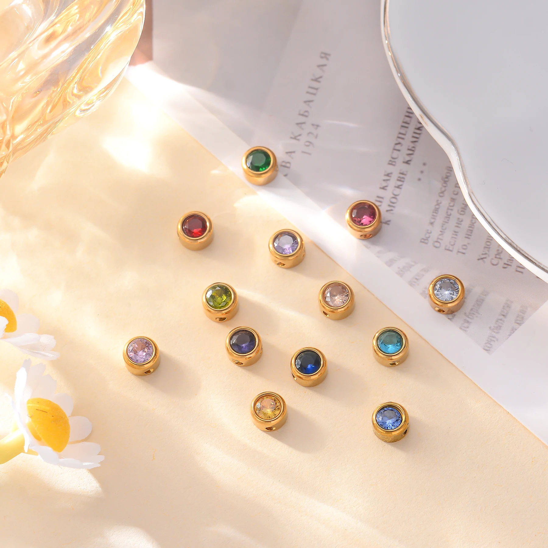 5 قطعة 6 مللي متر الفولاذ المقاوم للصدأ متعددة الألوان الزركون الخرز سحر قلادة للنساء DIY بها بنفسك مجوهرات قلادة سوار القرط الملحقات #3