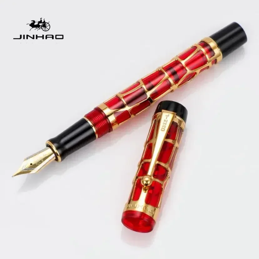 

Luxury Metal Hollow Out Golden Blue Red Green JINHAO Century 100 Series Fountain Ink Pens Writing Stationery E EF M Nib