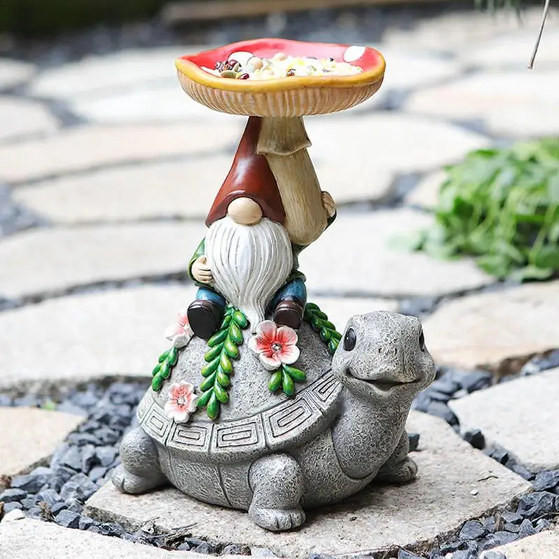 Cute Solar Turtle Lamp Garden Gnome Bird Feeder 300mA Resin Creative Succulent Turtle Courtyard Light For Family Gatherings