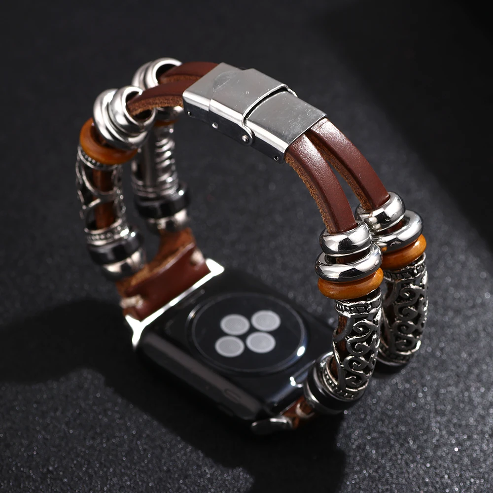 Retro Leather Strap For Apple Watch band Ultra-2 49mm  41mm 45mm 38/44mm/40mm Handmade Bracelet iWatch series 9 8 7 5 4 3 SE 6