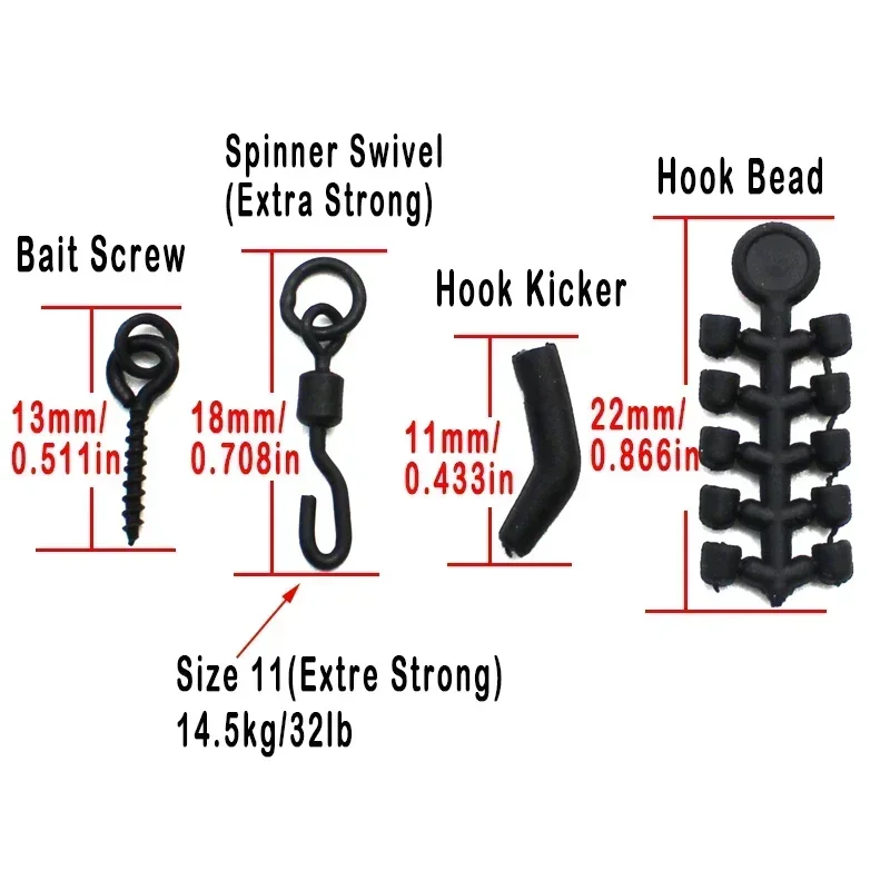 Carp Fishing Accessories Kit Anti Tangle Sleeve Hook Stop Beads Bait Screw Rig Kicker Swivel for Spinner Rig Material Equipment