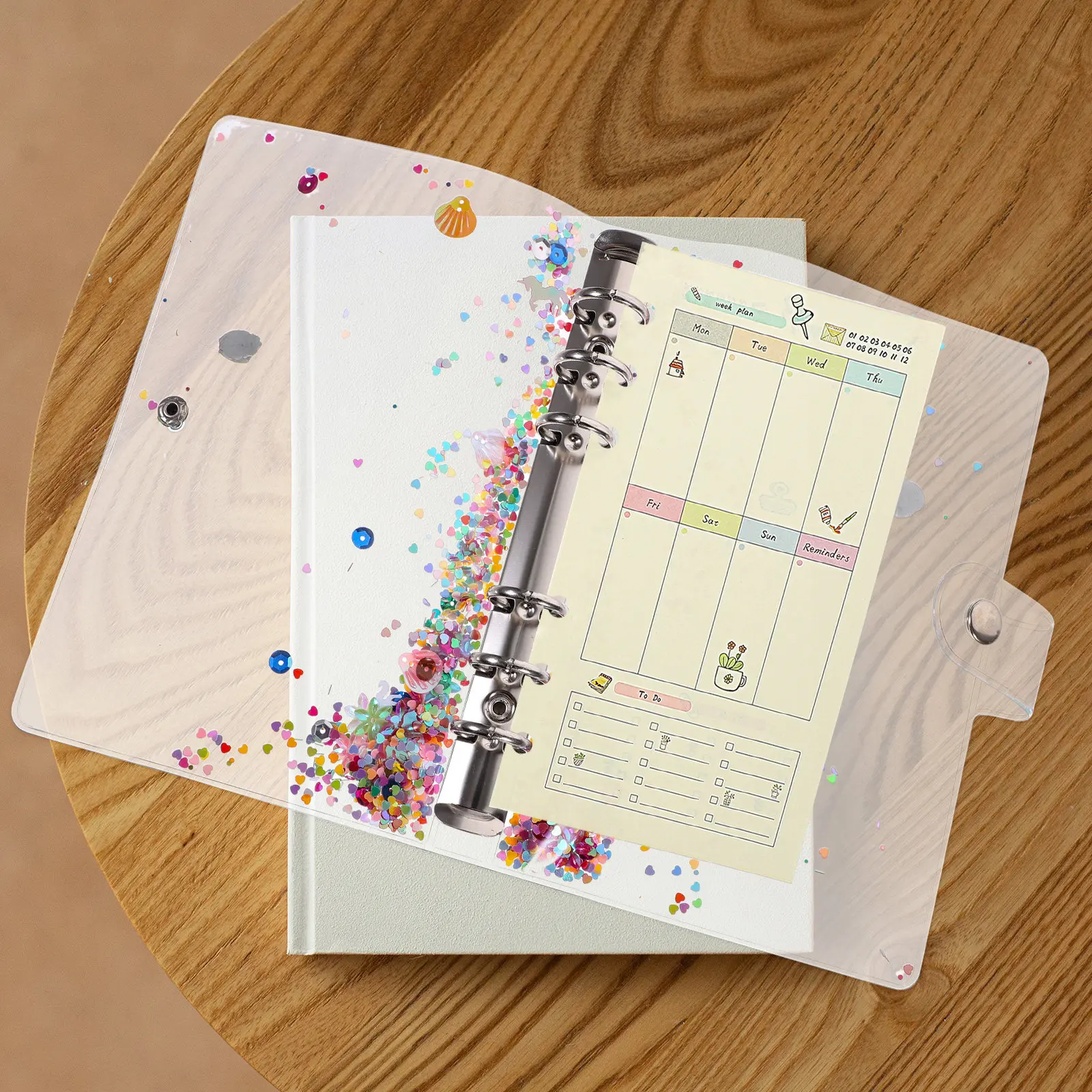 Transparent Sky Glitter Binder Cover Loose Leaf Notebook Shell for Scrapbooking School Office Supplies