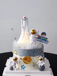 Astronaut Cake Topper Outer Space Birthday Decoration Boy Rocke Astronaut Cake Decoration Planet UFO Kid Party Tools Baby Shower