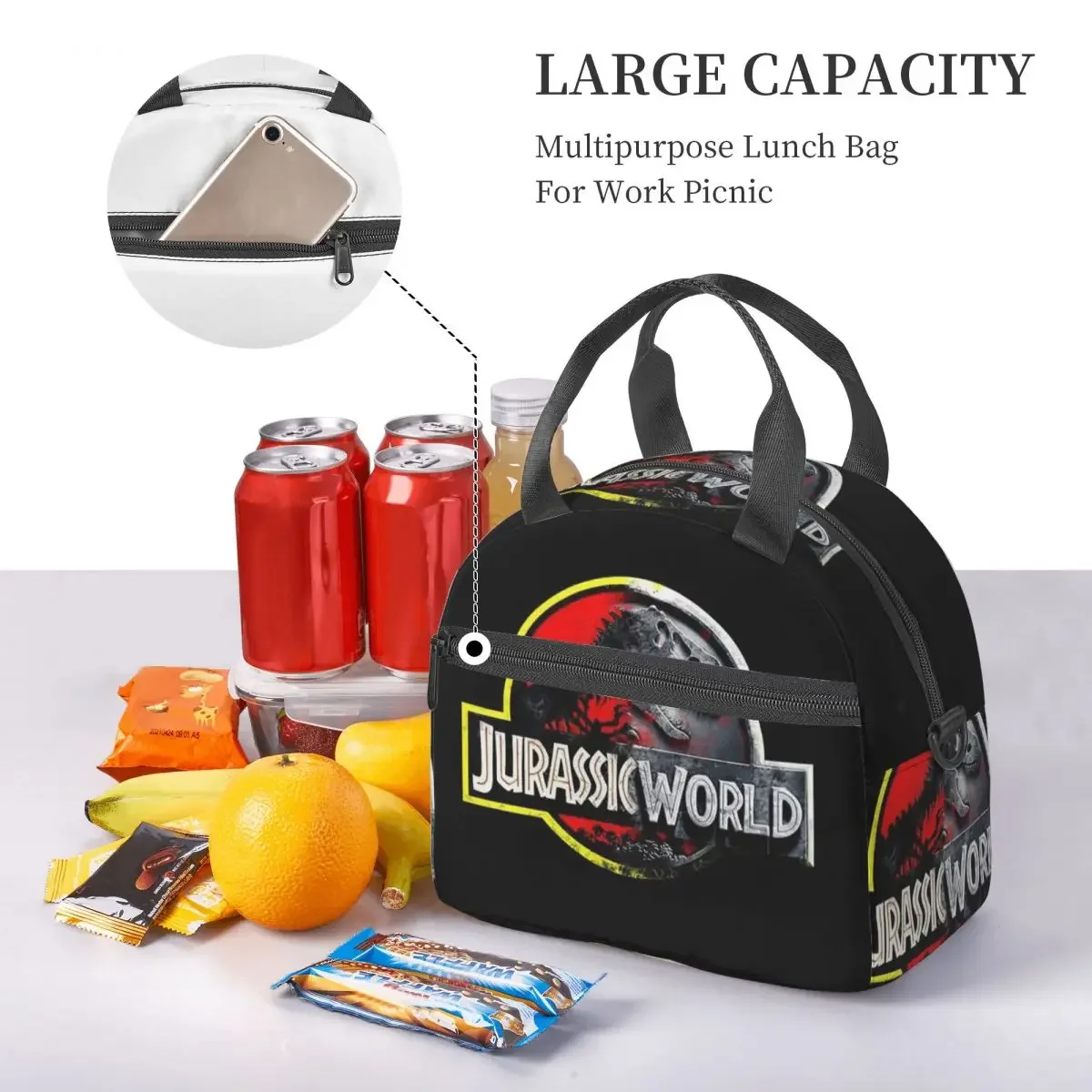Jurassic World Insulated Lunch Bag for Women Children Portable Food Boxes Thermal Lunch Box Tote