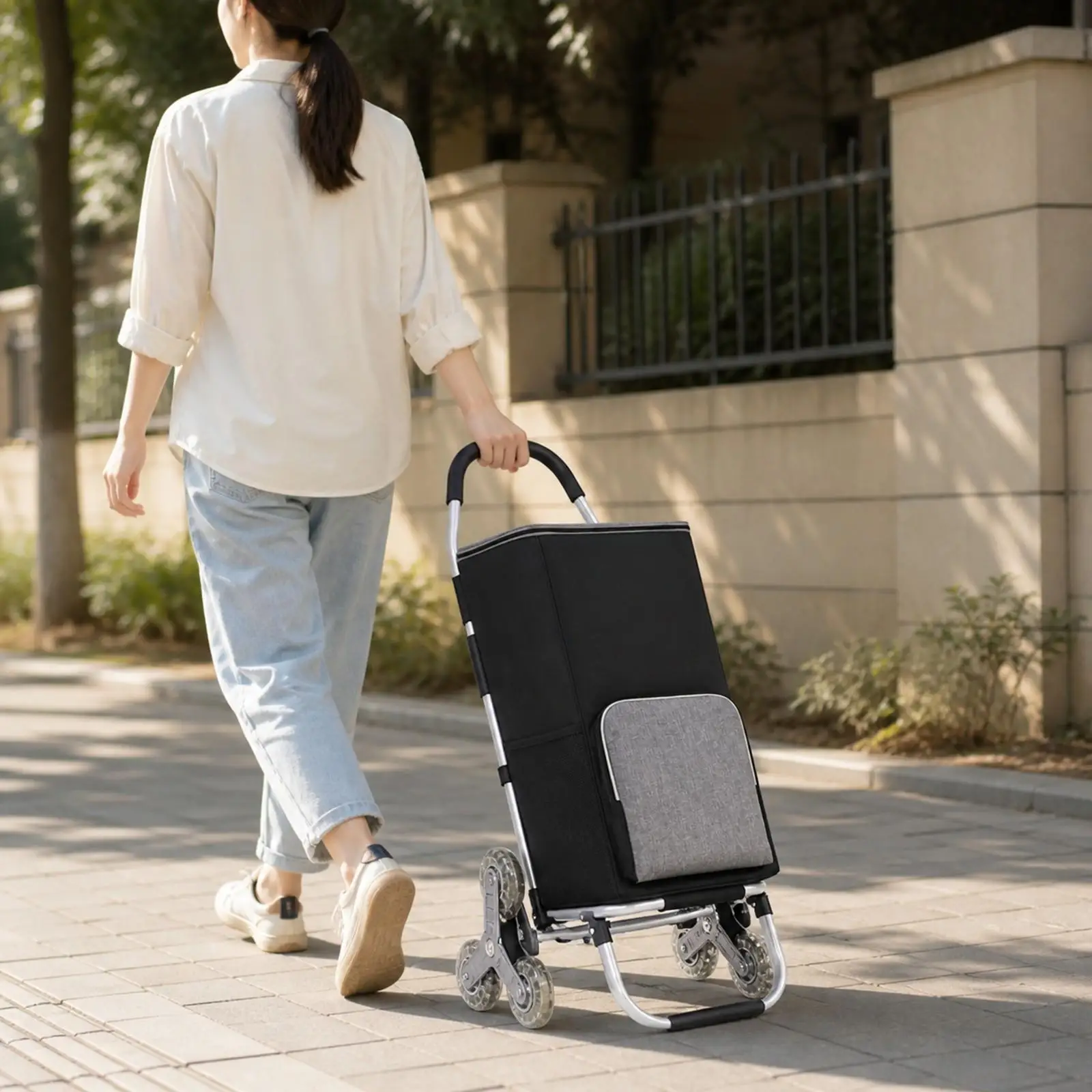 Foldable Wheeled Shopping Trolley Compact Shopping Trolley with Insulated Bag Compactable for Market Trips, Parcel Pickup,