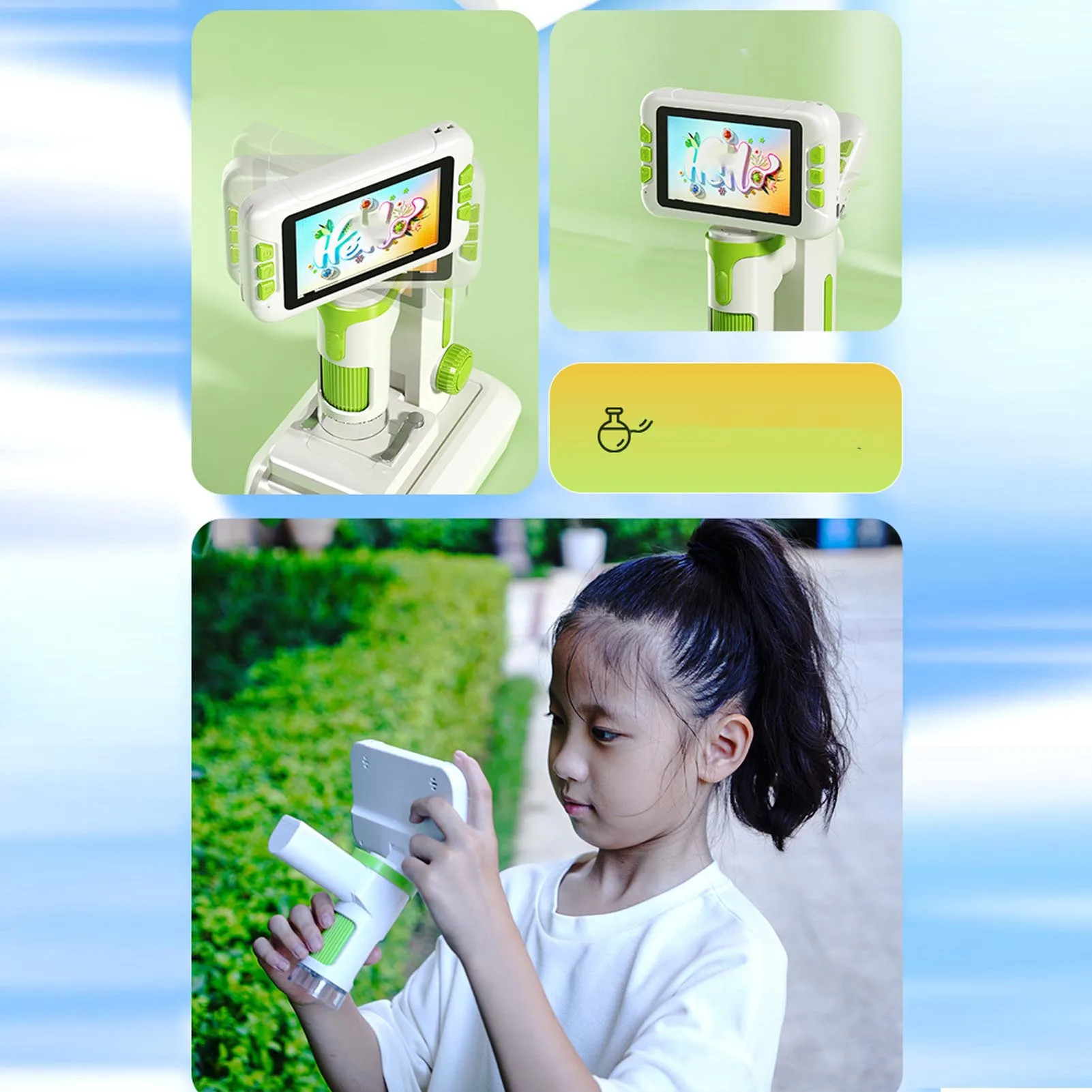 Kids Microscope 1600X 4 Inch LCD Screen Handheld Desktop Digital Microscope with LED Light for Education Kids Digital Microscope
