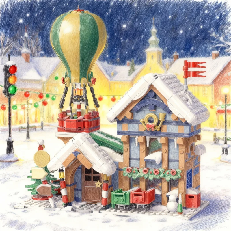 

1468pcs MOC Corner Santa S Post Office Modification Modular Streetscape Model Building Blocks Architecture Toy Christmas Gifts