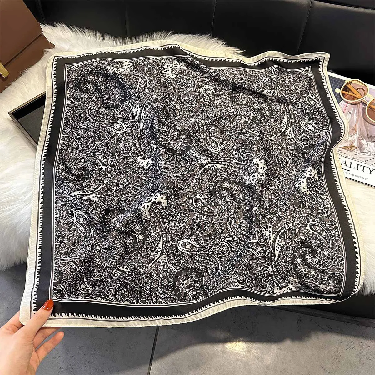 Bohemian Style Spring Silk Scarf Women Brand Square Satin Shawl Neckerchief Wrap Soft Bandana Hijabs Paisley Floral Headband New view 6