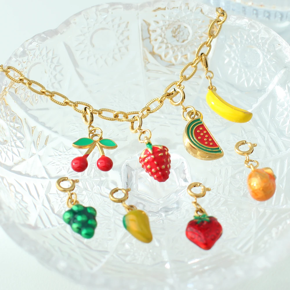 Sommer Obst Serie Edelstahl Frühling Schnalle Anhänger DIY Halskette Schlüsselbund Tasche Kette Dopamin Clip Charms Damen Schmuck