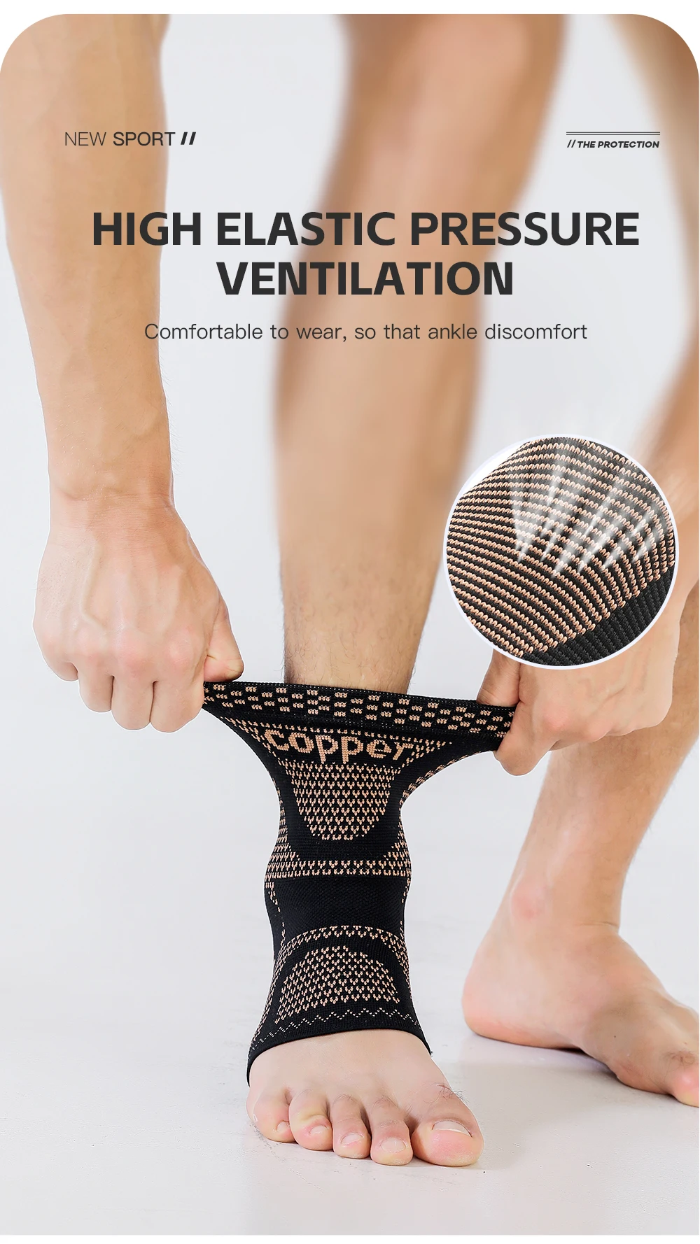 1 Stück Kupfer-Knöchelbandage, Kompressionsmanschette zur Unterstützung des Knöchels für Männer und Frauen, bei Fußschmerzen, bei der Genesung nach Verstauchungen und bei sportlichen Belastungen. – Detail 4