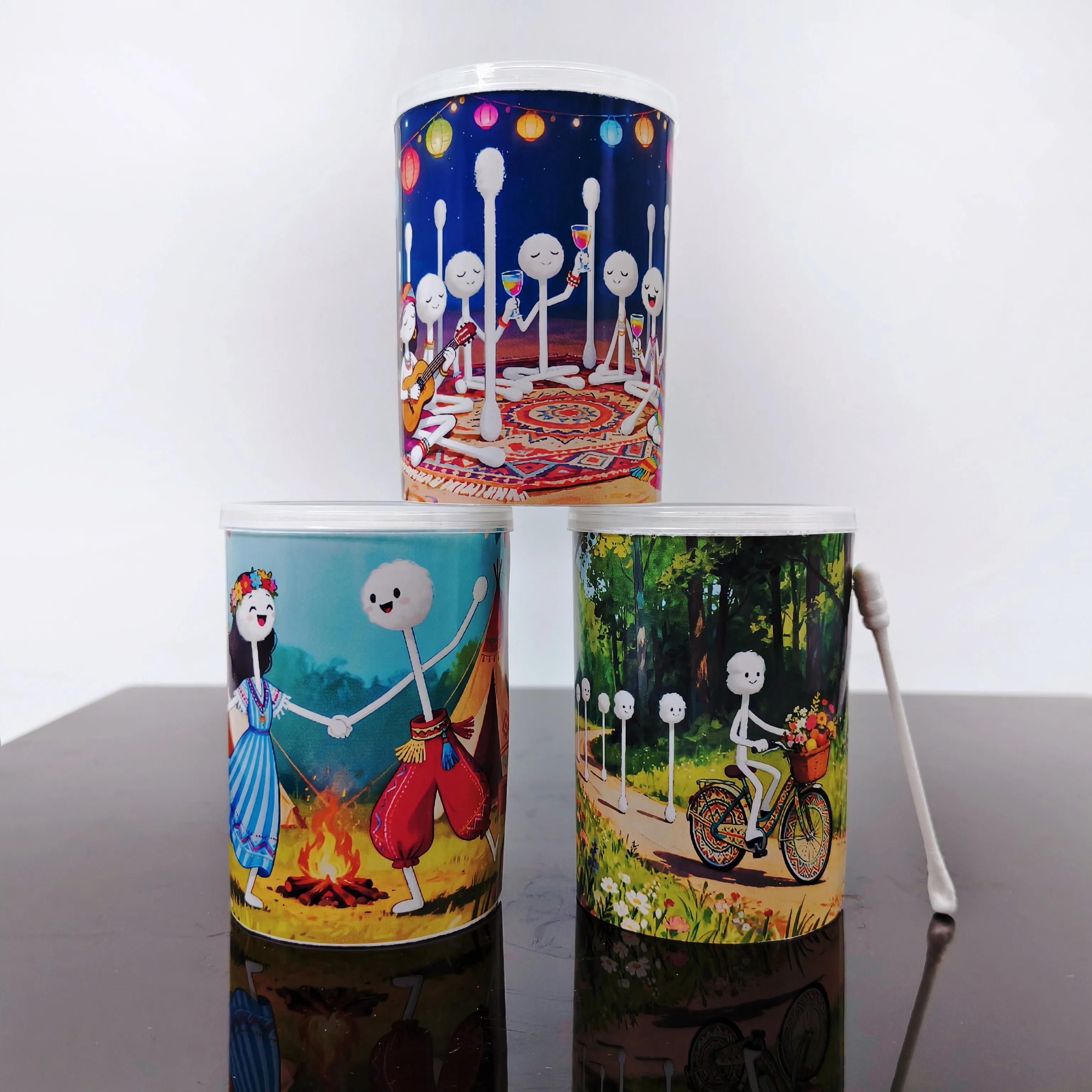 보헤미안 테마 이중 헤드 두꺼운 면봉 스크류 스푼 면봉 300개/400개