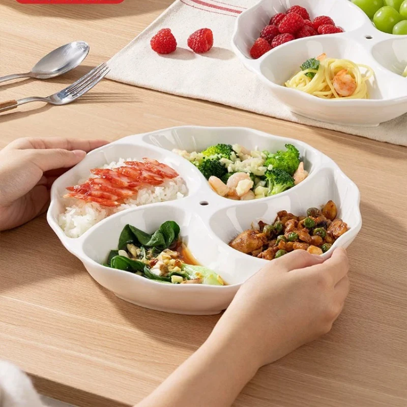 

YJQ four-grid ceramic steaming plate multi-grid food grade one-pot steaming plate preparation bowl