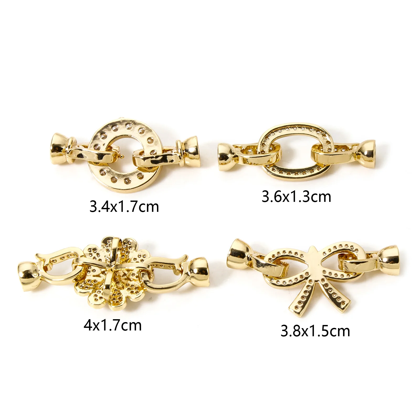 1pc Brass Fold Over Clasps Gold Color Round Flower Bowknot Clear Cubic Zirconia Charms DIY Necklace Bracelet Jewelry Findings