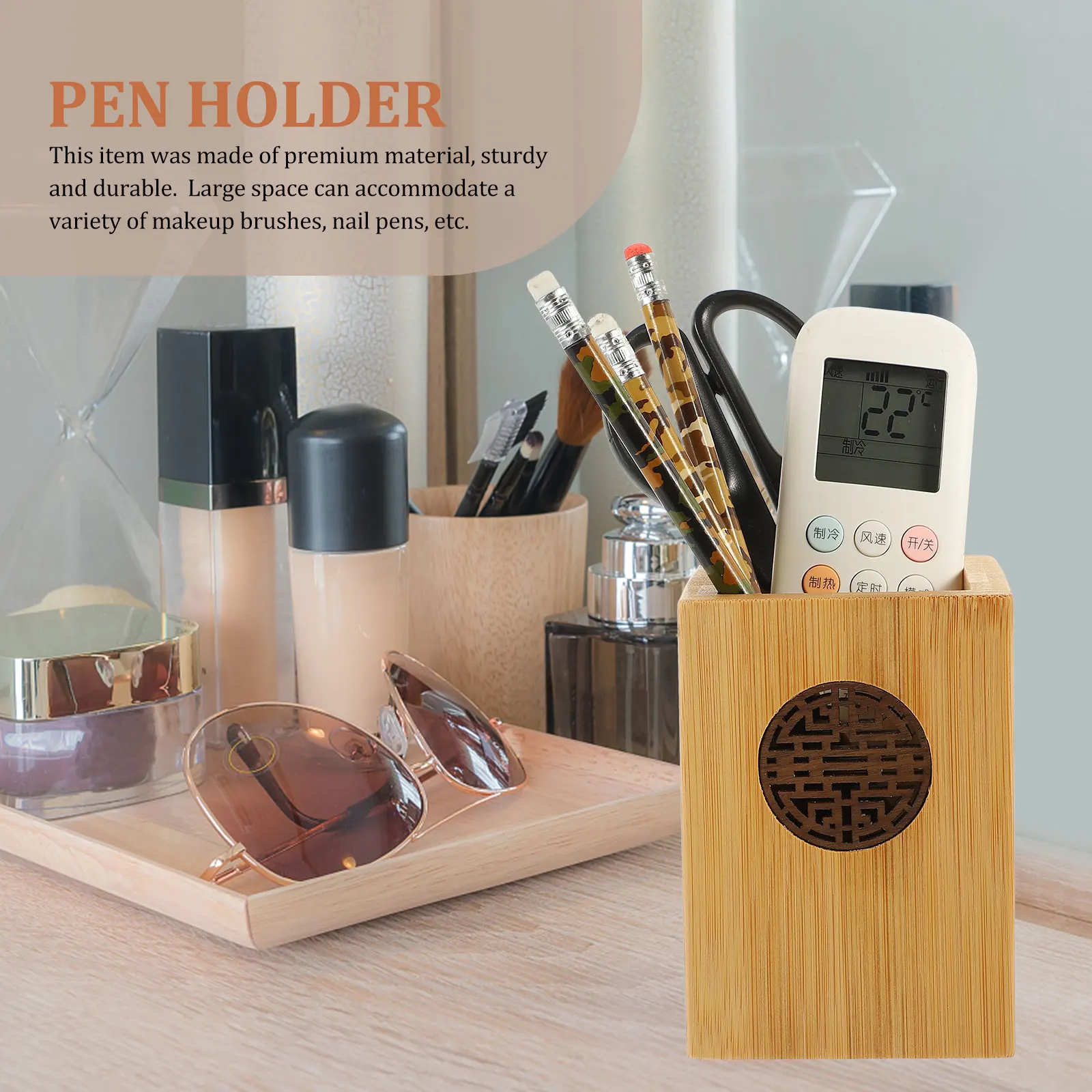 

Carved Pen Holder Desk Pencil Holders High Capacity Creative Organizer for Bamboo Office