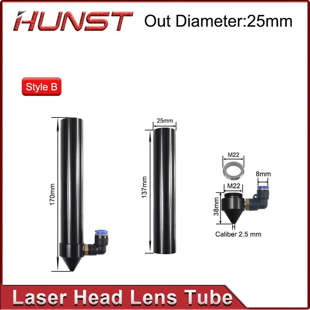 HUNST CO2 Laser Head Lens Tube Air Nozzle For Laser Output Lens Diameter 20mm Focal Length 50.8/63.5mm Engraving Cutting Machine