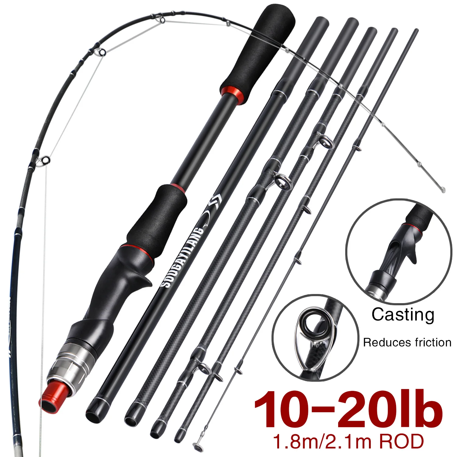 Sougayilang Lure Fishing Rod 1.8m 2.1m Spinning  Bait Casting Rod Carbon Fiber EVA Handle Fishing Pole for Fishing Pesca