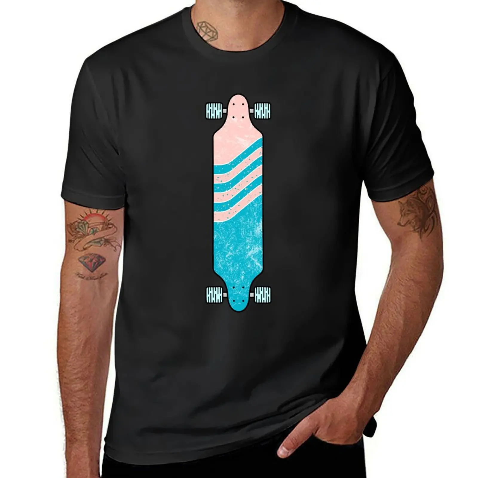 Longboard Pink Turquoise T-Shirt customs design your own quick drying Blouse Men's t-shirts