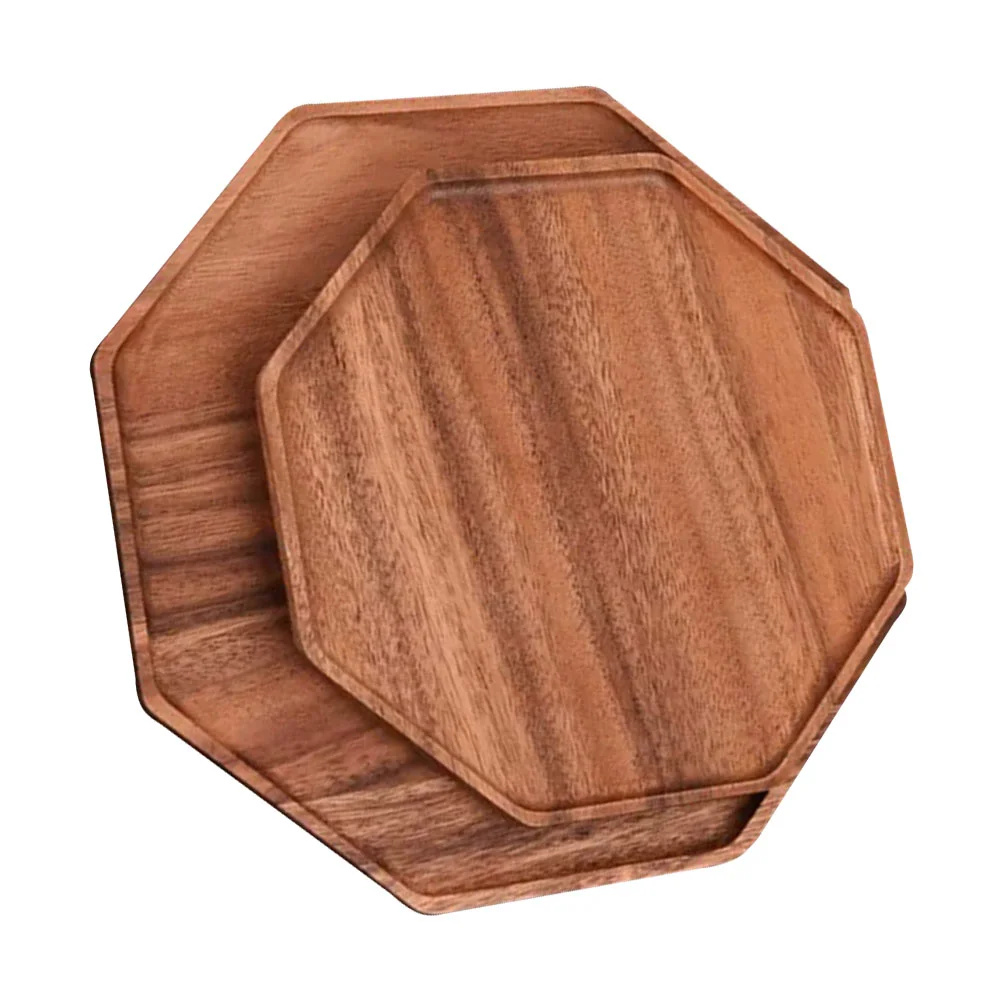 

2 Pcs Bread Pan Acacia Wood Octagonal Plate Useful Snack Tray Food Simple Light Brown