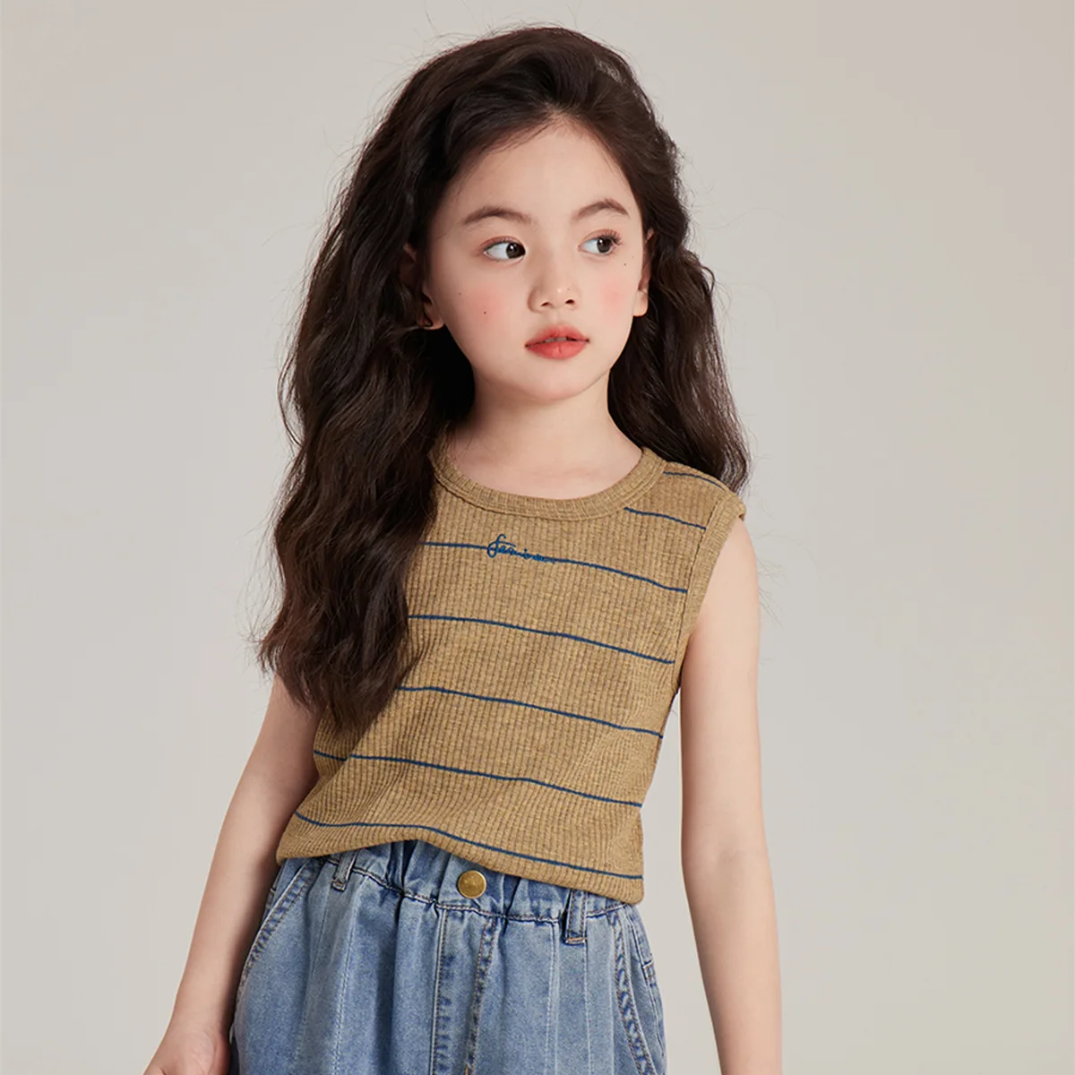 Girl Vest Top Clothes 2024 New Summer Sleeveless Knitted Striped Vest Skin-friendly Breath Summer Knitted Vest Baby Girls Top