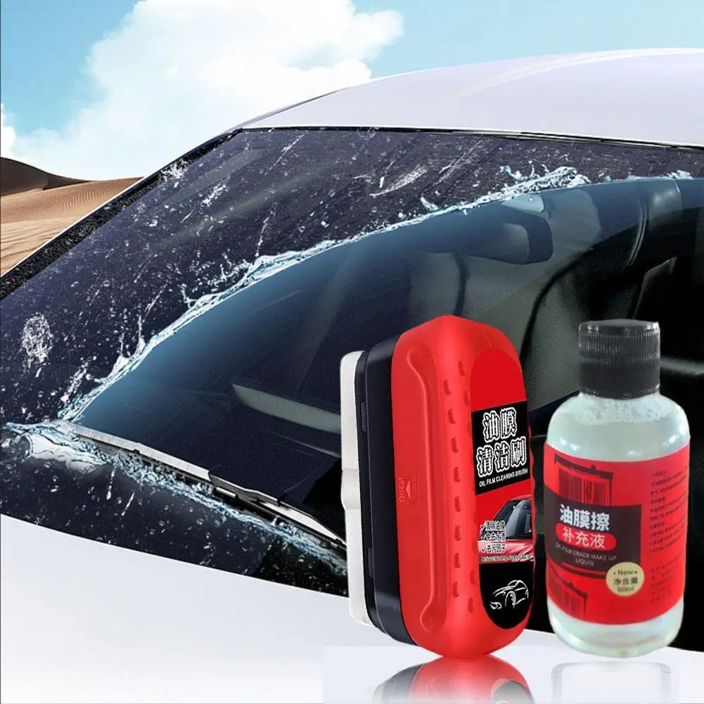 

Automotive Glass Care Set: 120ml Glass Polishing Agent, Car Glass Cleaner, Windshield Oil Film Cleaner, Cleaning Sponge Brush