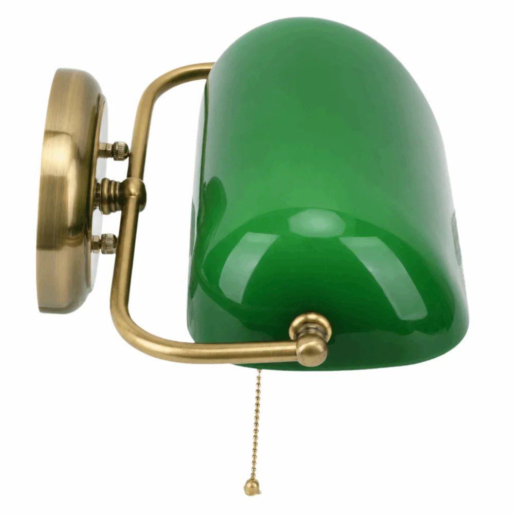 Retro Green Glass Banker Wall Lamp Pull Chain Switch Adjustable Lampshade Banker Wall Sconce Wall Sconces Office