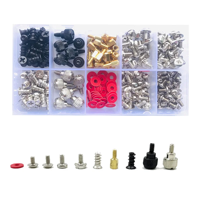 

Hard Disk DIY Motherboard PC Personal Computer Assemble Case Fan Hand Screw Bolt Standoff Washer Set Assortment Kit 202Pcs Box