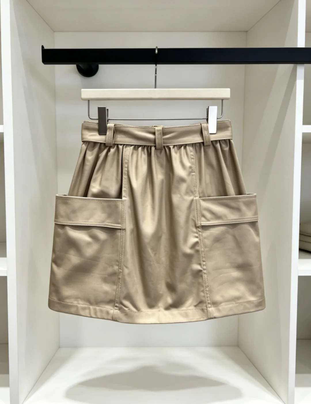 

High Quality Women's Casual Fashion Solid Buttons Pockets Belt Cotton Summer Skirt