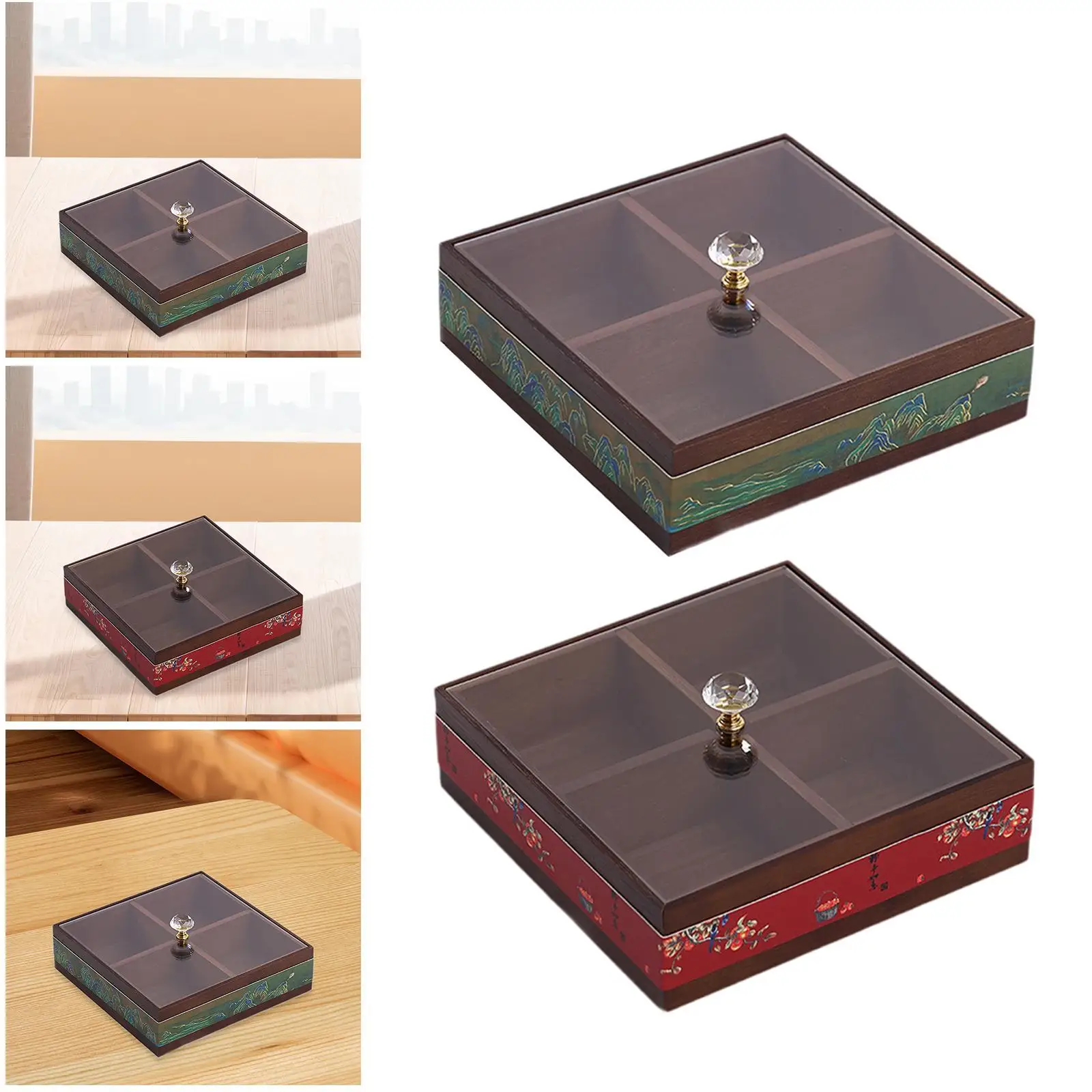 

Snack Box Dried Fruit Tray Fruit Plate with Divided with Cover Portable Nuts