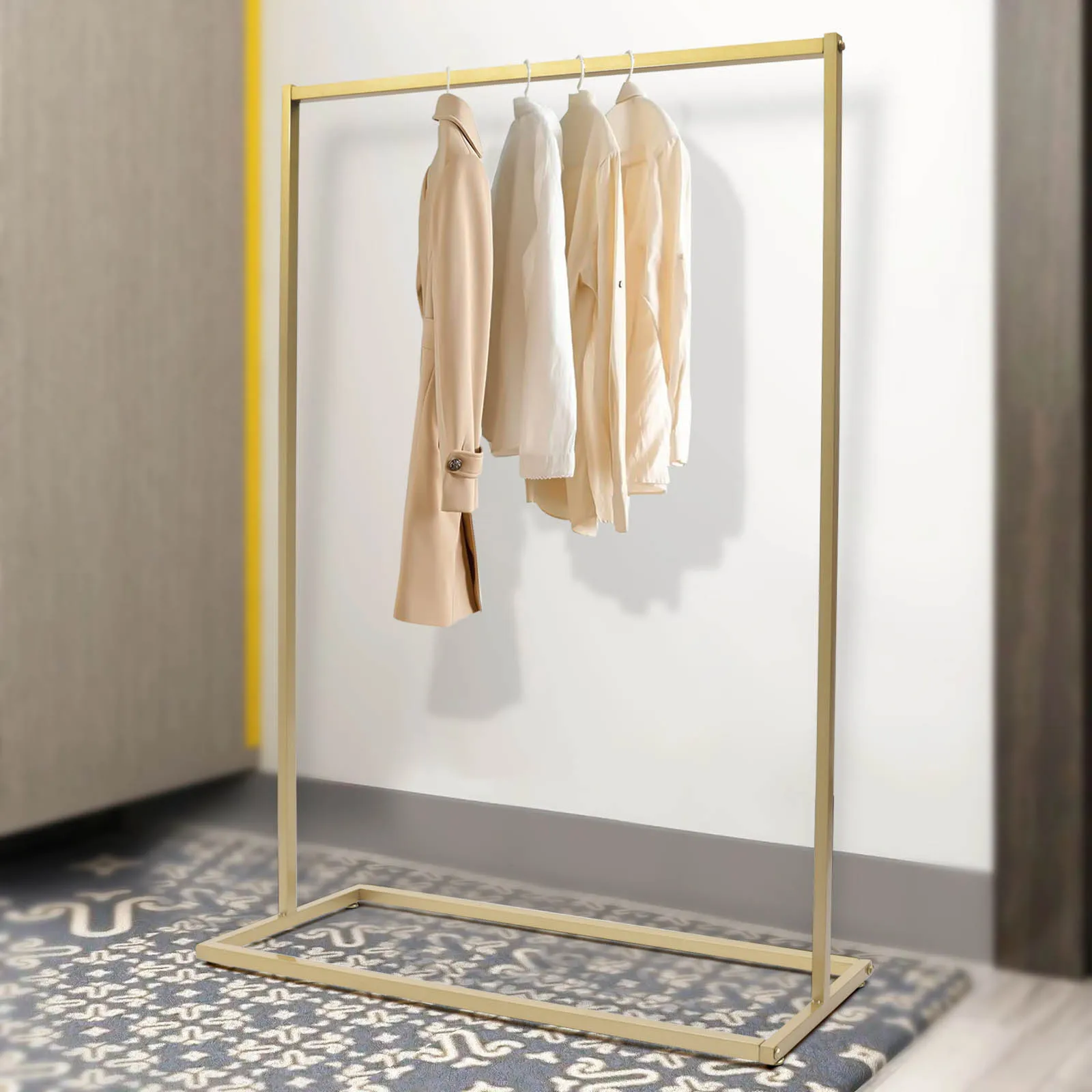 

High-Load-Bearing Iron Pipe Display Closet Organization Gold Floor-Standing Clothes Storage Rack Used in Homes & Clothing Stores