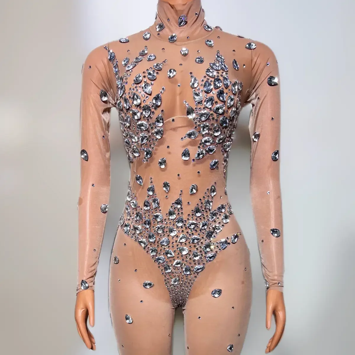 Sexy Full Diamond Perspective Mesh Jumpsuit Nightclub DJ Bar Female Singer Stage Costume Party Dance Team Theme Show Clothing
