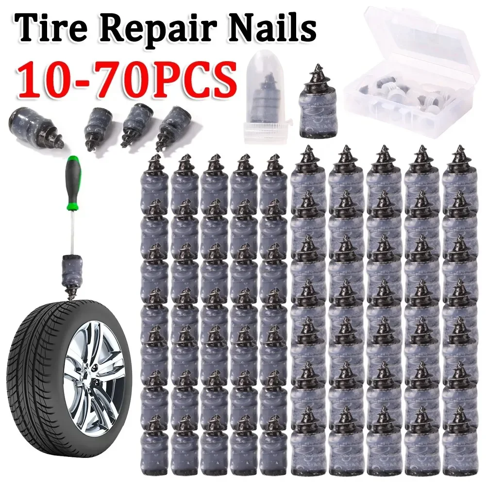 70-10PCS Universal Vacuum Tyre Repair Set For Car Motorcycle Scooter Rubber Tubeless Tire Repair Kit Glue Free Repair Tire Nails