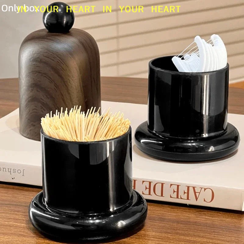 【X】For Living Room & Kitchen, Portable Imitation Walnut Color Toothpick Holder With Ball Top High-End Decor