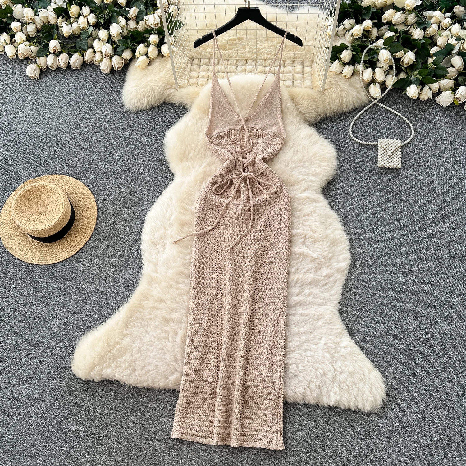 Chic vintage Sexy scava fuori Maglia Fata Estate slim Donna Boho Vestito estivo abbigliamento donna Abito lungo