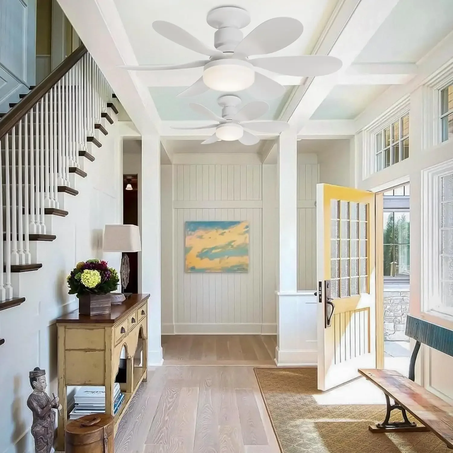 Luz de ventilador con enchufe, Bombilla Led de techo con Control remoto inteligente, lámpara E27 para interior, dormitorio, sala de estar, ventilador de techo ajustable de tres engranajes