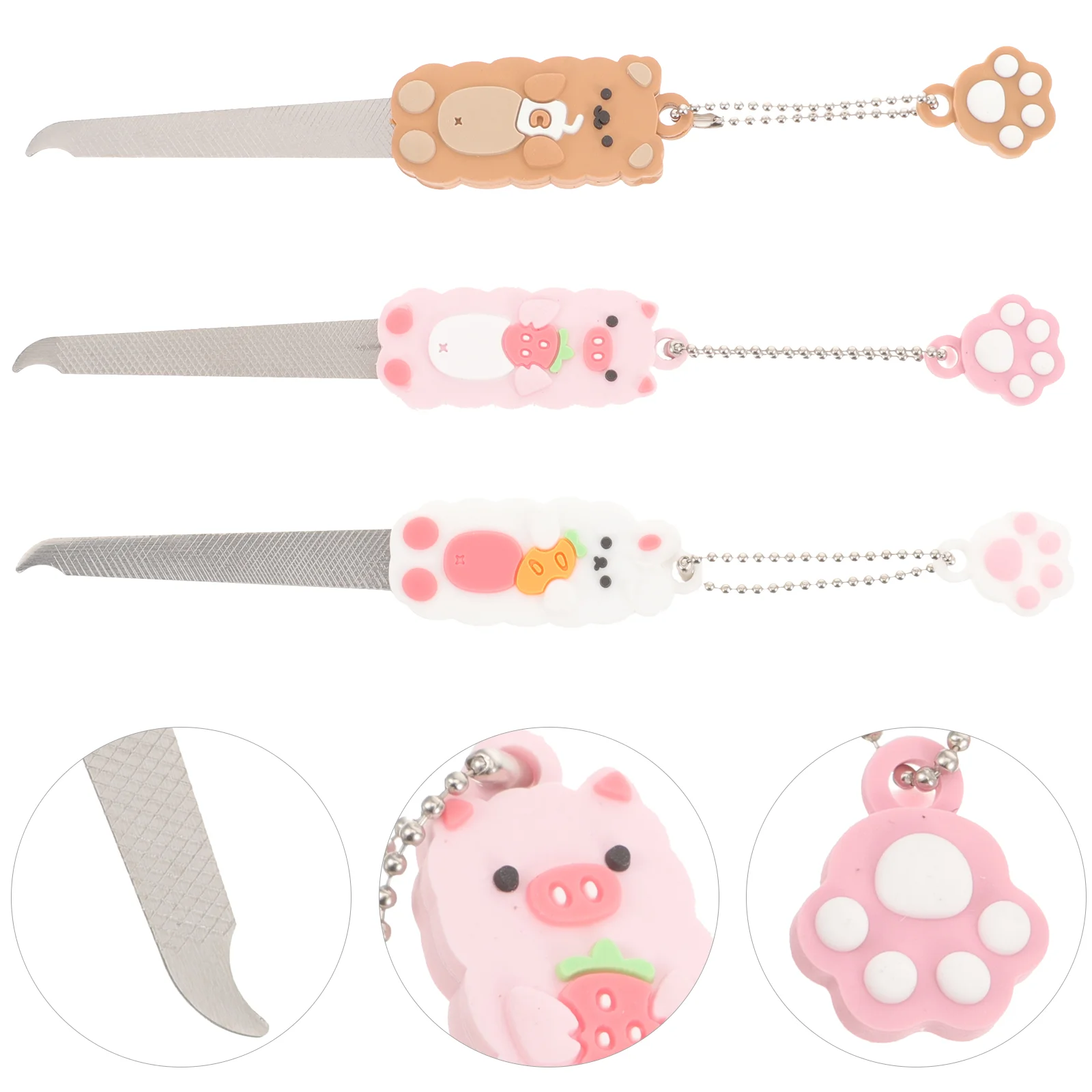 3 Pcs Cartoon 3D Nail File Keychain Bag Pendant Cute Girl Heart Decorative Nail Files For Acrylic Nails Small Metal Travel