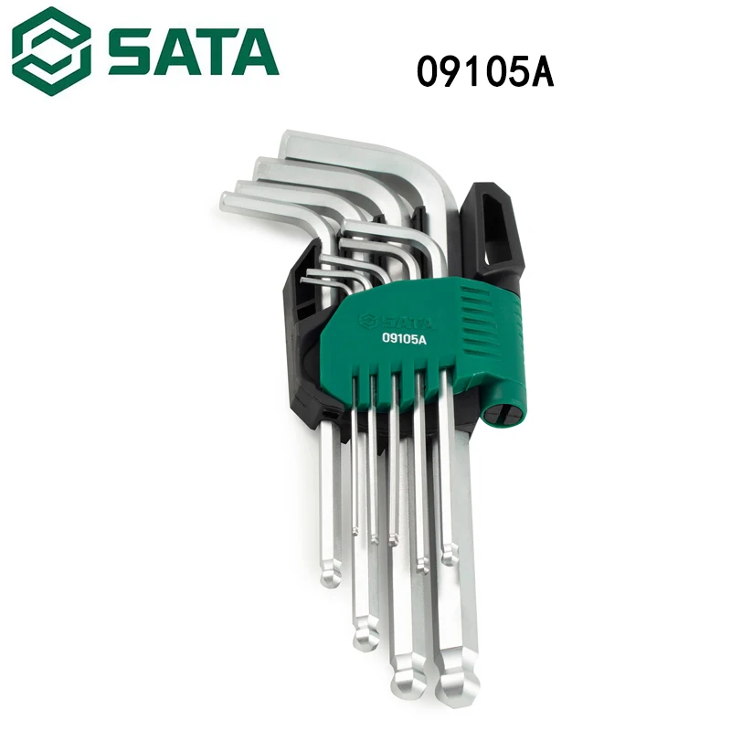 Sata 09105A Chromium Vanadium Steel Extended Ball Head Hexagon Wrench Set 9pcs