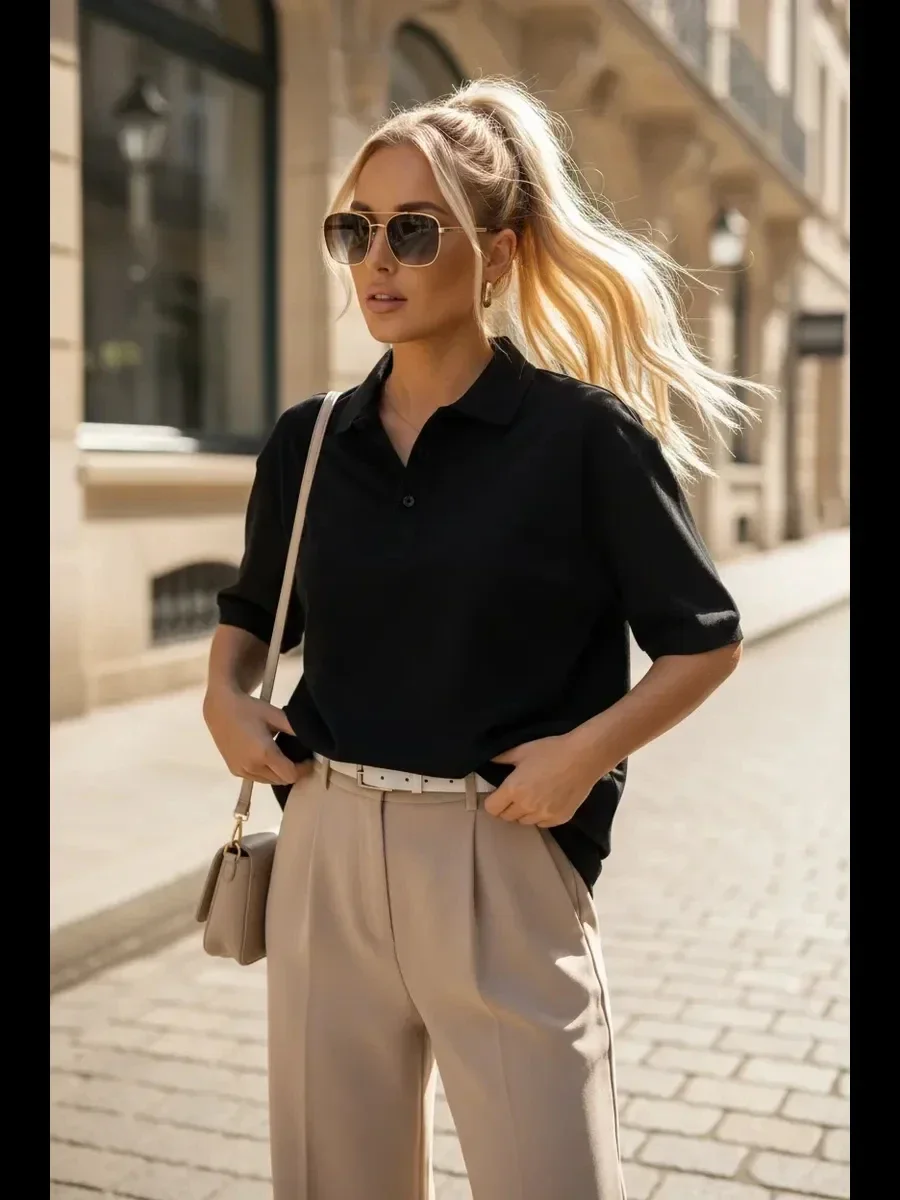 Sommerliche Trend-Poloshirts für Damen, lässiger Stil, atmungsaktive Golfshirts für Herren, Unisex-Streetwear, Oversize-weißes Oberteil – Detail 9