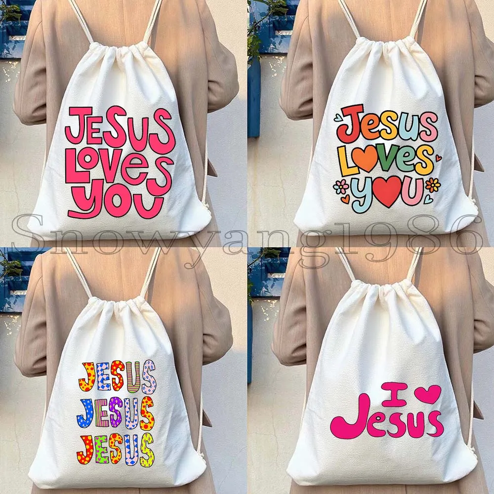 Cute Jesus Christ God Cartoon Christian Church Perfect Gift For Everyone Drawstring Backpack Bags Sports Gym Sackpack String Bag