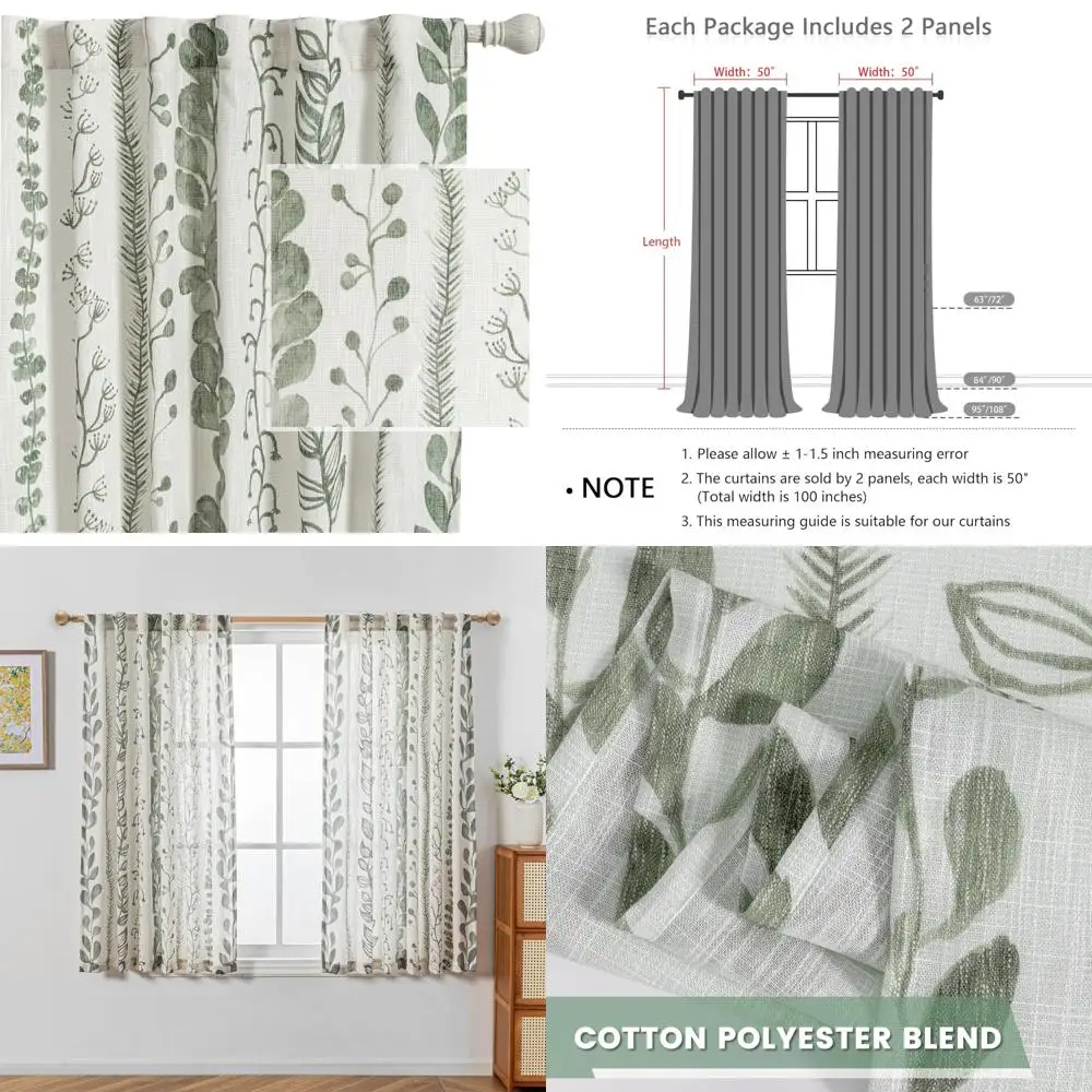 

Полупрозрачные льняные шторы в богемном стиле Sage Green 63, с задней вкладкой для гостиной и спальни